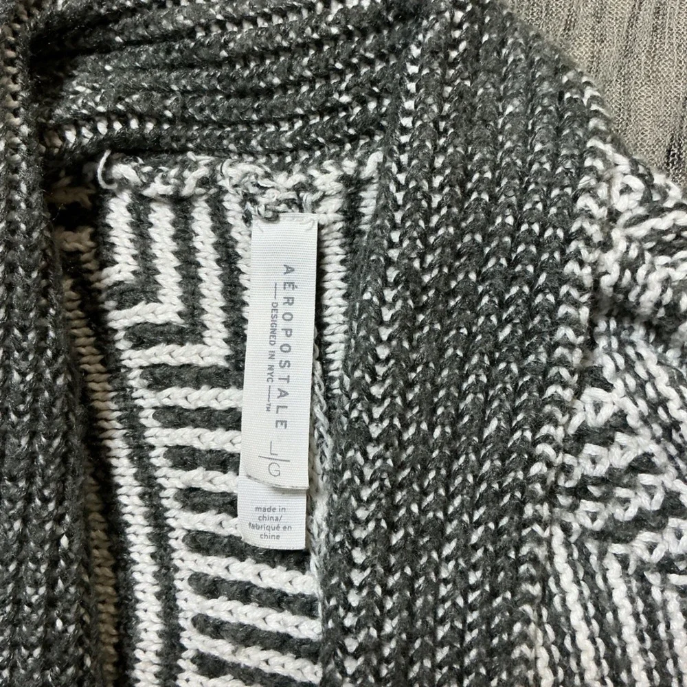 Aeropostale Womens Grey White Geometric Cocoon Cardigan Sweater Large Open Front